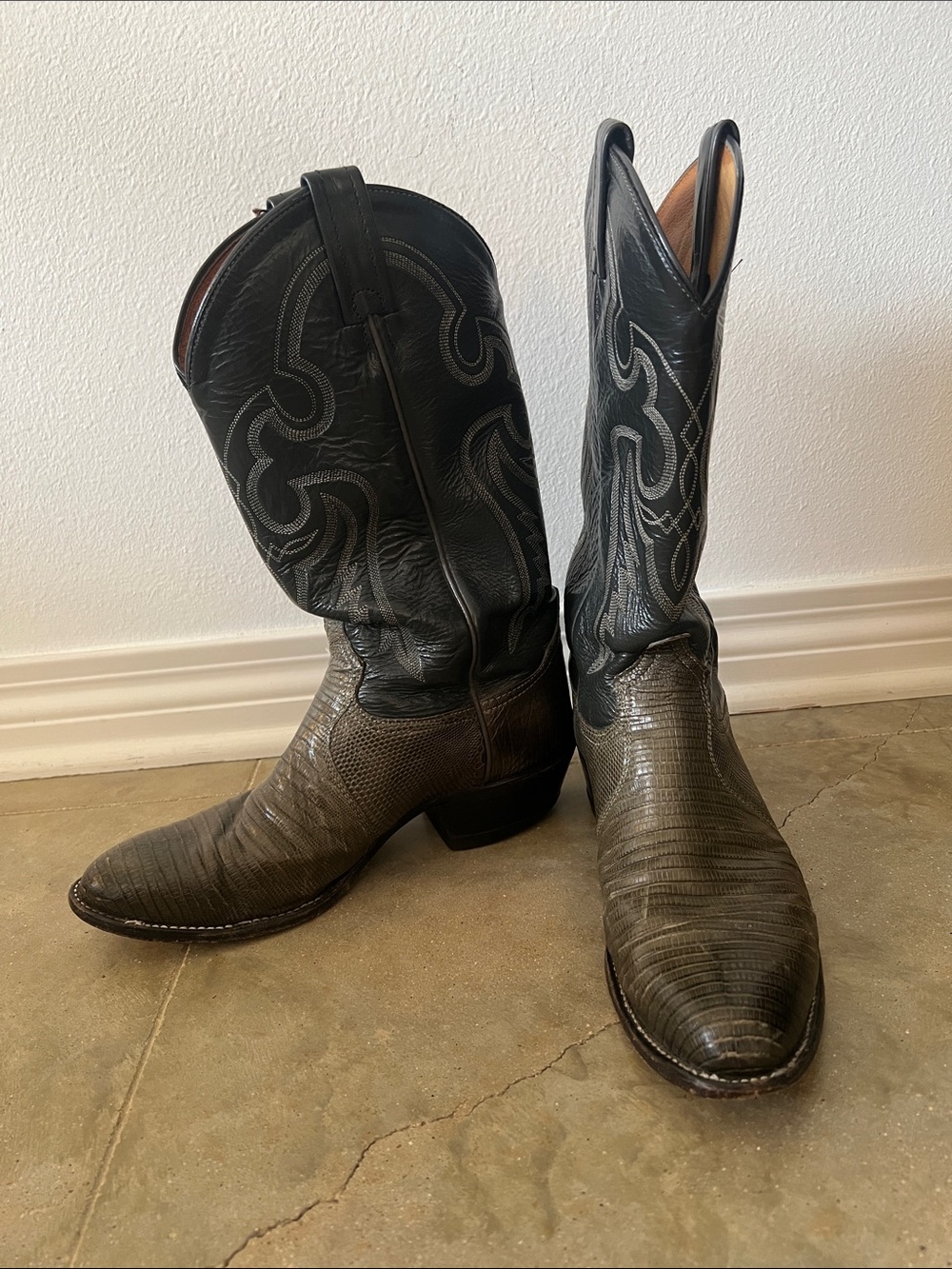 Tony Lama Black Shaft with Brown Lizard-Textured Boots